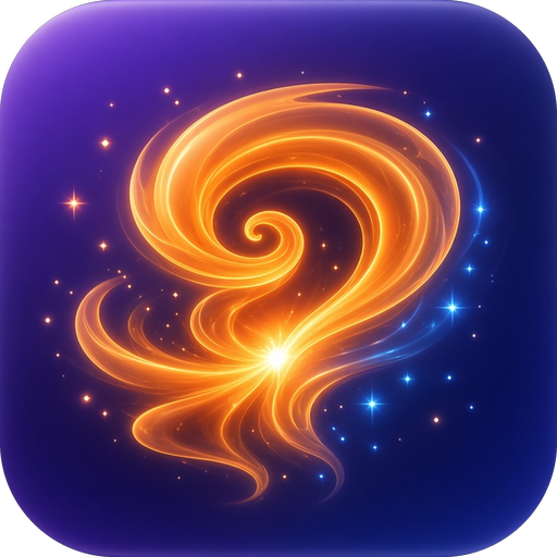 iPurge app icon: a 3D indigo tile with a glowing orange whirlpool